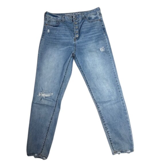 Vanilla Star‎ Real Cheeky High Rise Ripped Distressed Jeans Juniors Size 13 - Picture 1 of 10